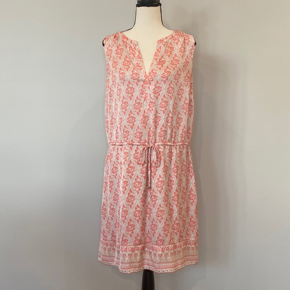 WHBM sleeveless drawstring waist mini dress paisley v neck